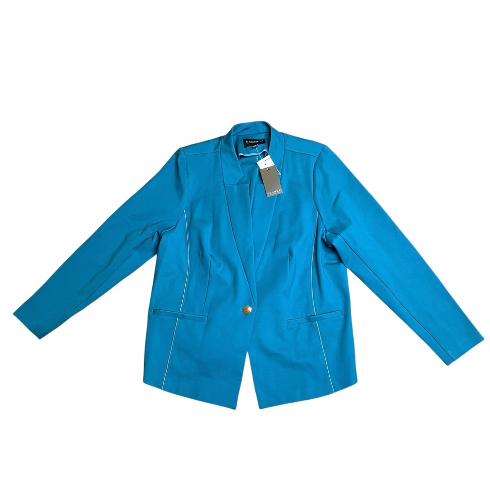 NWT Eloquii Bendover Blazer Blue Teal Single Button Collared Plus Size 20